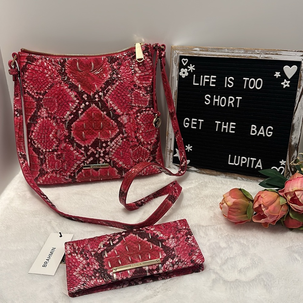 Brahmin Katie crossbody and Ady wallet set in crown of hearts